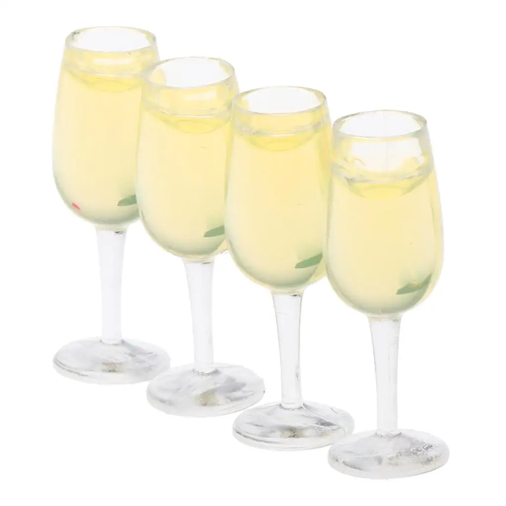 4 Pack Plastic Glasses Cups Goblets, 1/12 Dollhouse Kitchen Miniatures Accessories