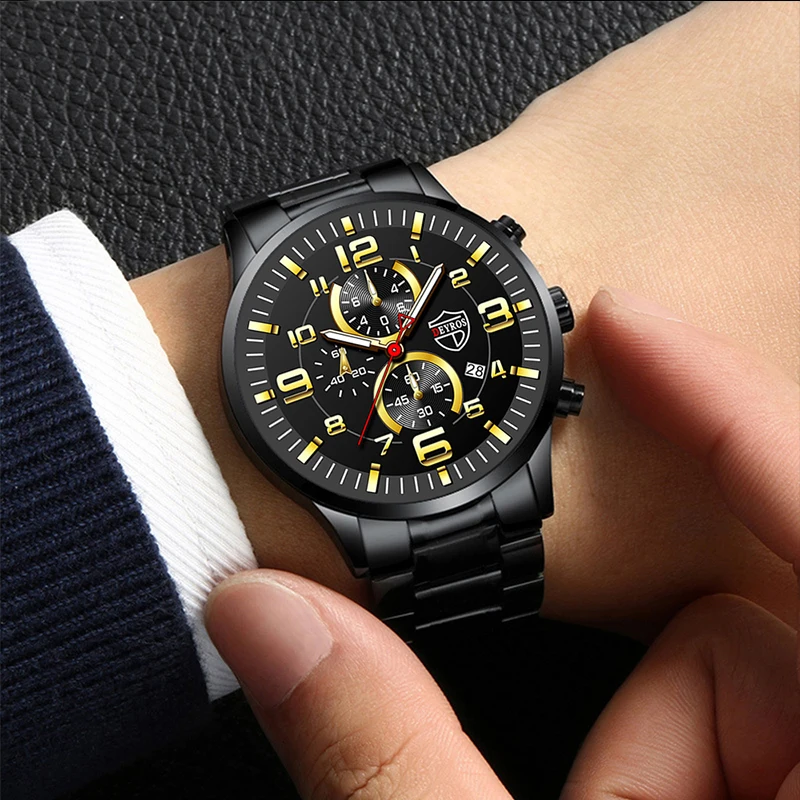 Mens Fashion Sports Watches for Men Luxury Stainless Steel Quartz Wristwatch Luminous Clock Male Business Casual Watch