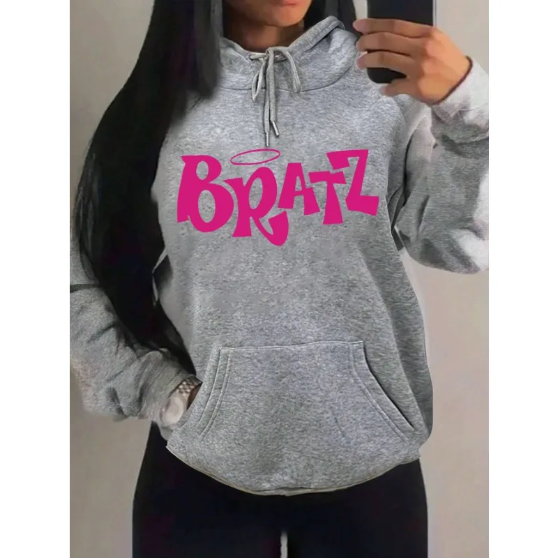 Y2K Bratz رسالة جديدة يطبع المرأة هودي الإبداع جيب الشارع الشهير ملابس غير رسمية متعددة الألوان الخريف الهيب هوب القمم للإناث #2