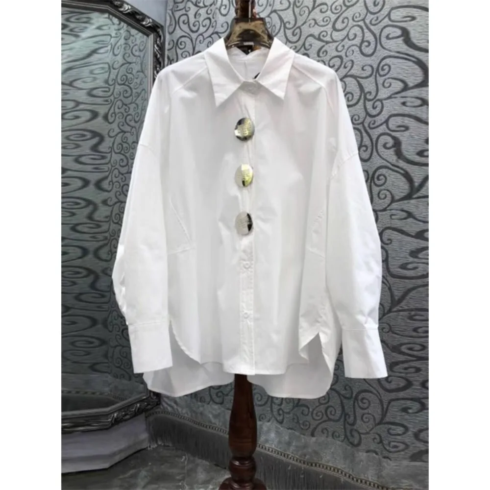 

Новая женская рубашка из чистого хлопка с длинным рукавом, однотонная, весна-осень-лето 2026, модный свободный повседневный топ