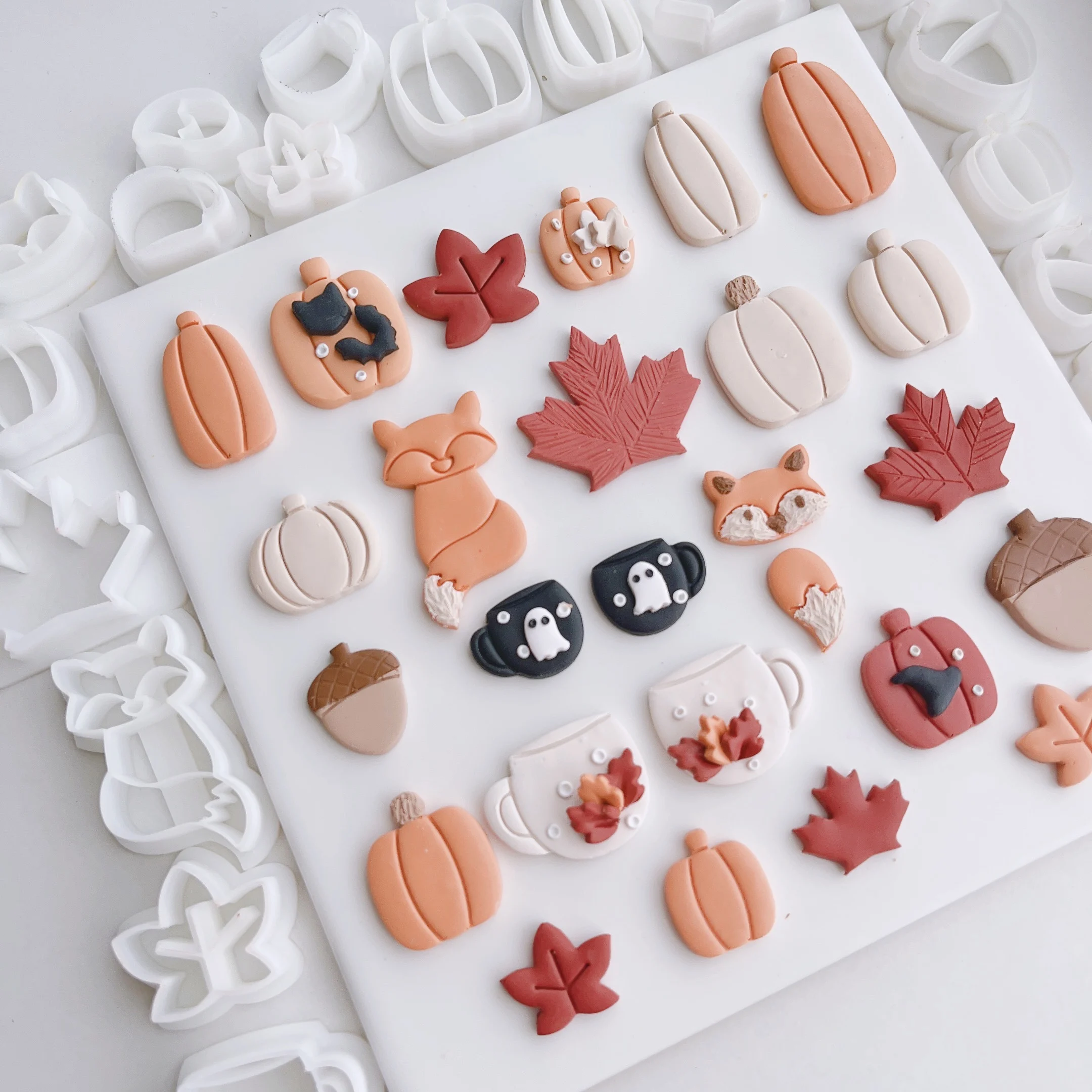 Autumn Forest Series Warm Theme Fox/Hazelnut/Maple Leaf/Pumpkin/Hot Tea Shaped Mini Clay Molds Clay Cutting Molds For Earrings