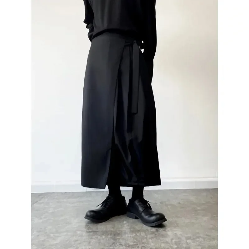 Deeptown Gothic Baggy Black Woman's Skirt Pants Pleated Straight Wide Leg Japanese Harajuku Trousers Men's Korean Style Casual