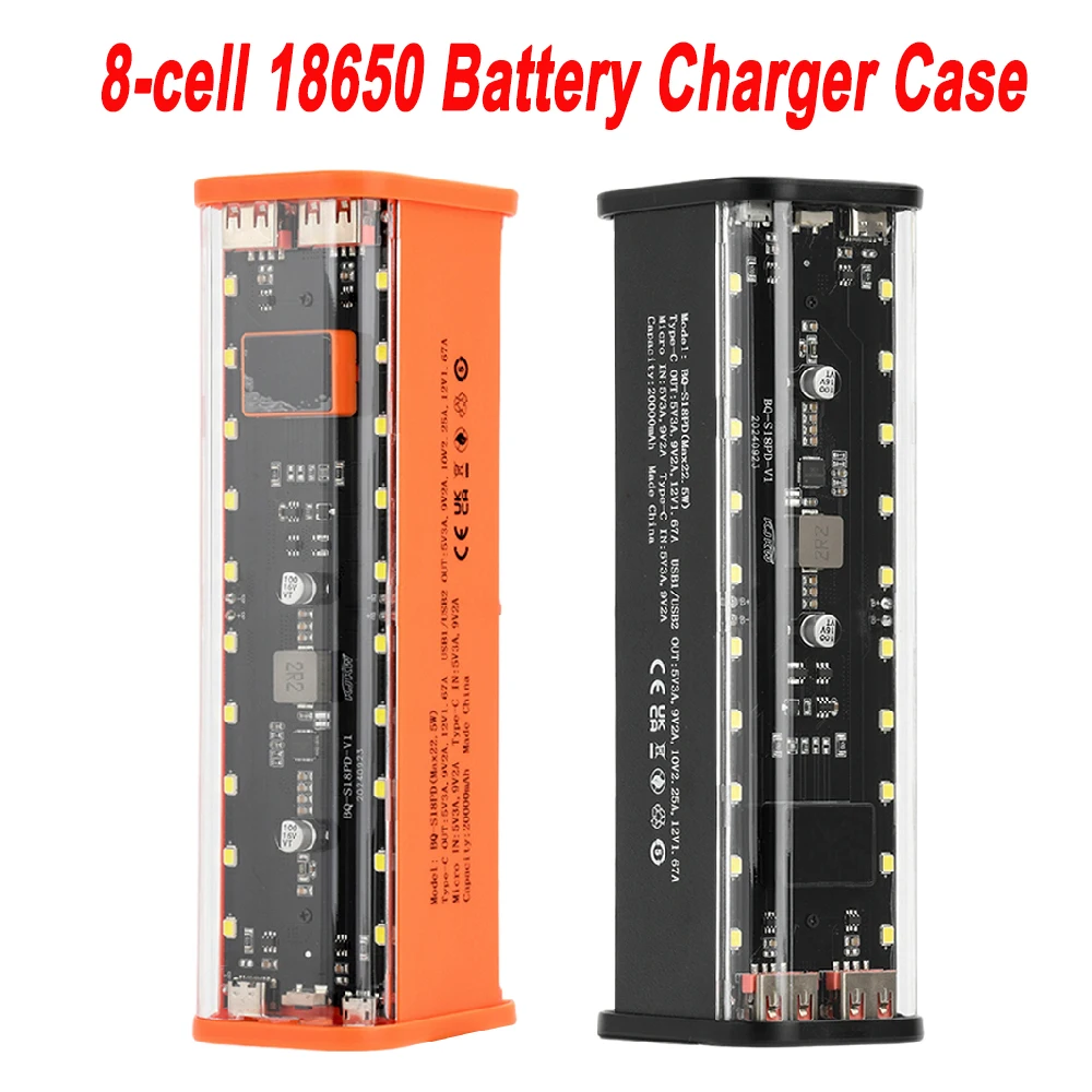 8-cell 18650 Battery Charger Case DIY Power Bank Case Fast Charging Power Bank Case 22.5W Large Capacity Digital Display