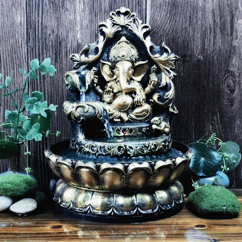 

Handmade Hindu Ganesha Statue Indoor Water Fountain LED Waterscape Home Decorations Lucky Feng Shui Ornaments Zen Yoga Decor