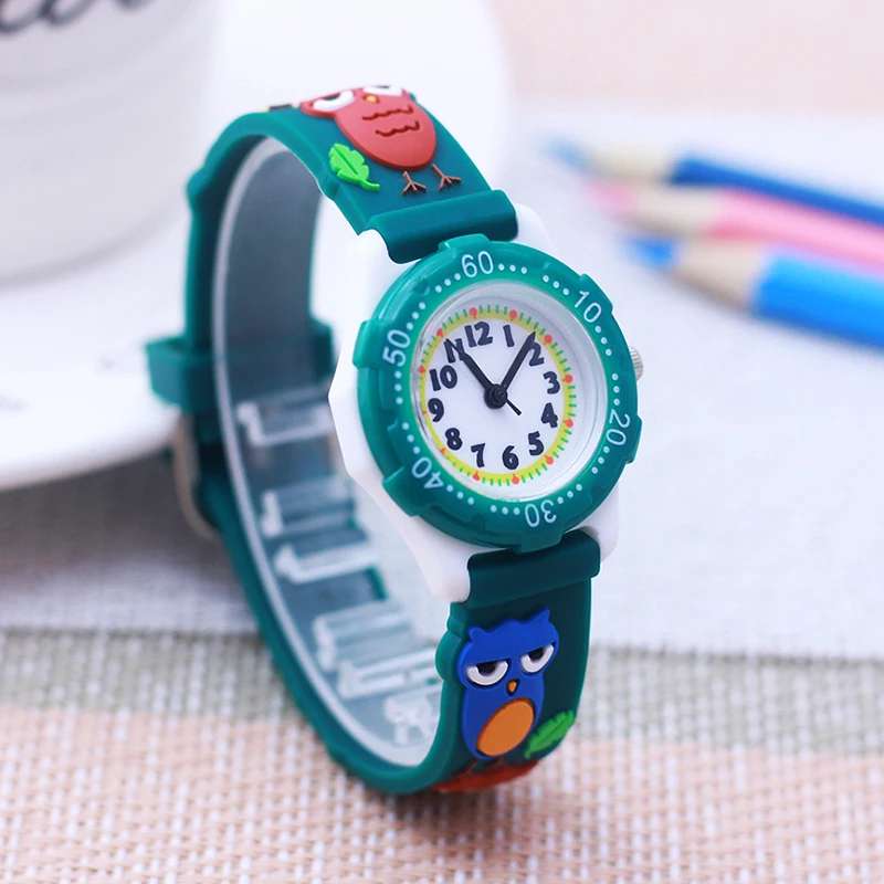 Qwl-Relojes de pulsera de cuarzo con esfera giratoria para niños y niñas, con personalidad de dibujos animados en 3D, con correa de silicona suave