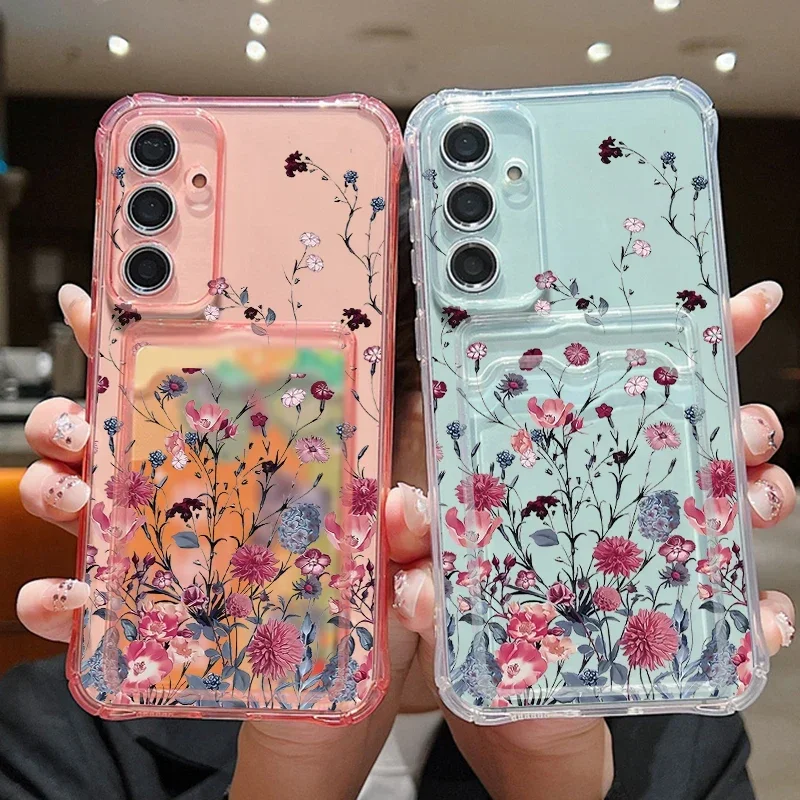 

Floral Pattern Card Bag Holder Case For Samsung Soft Cover