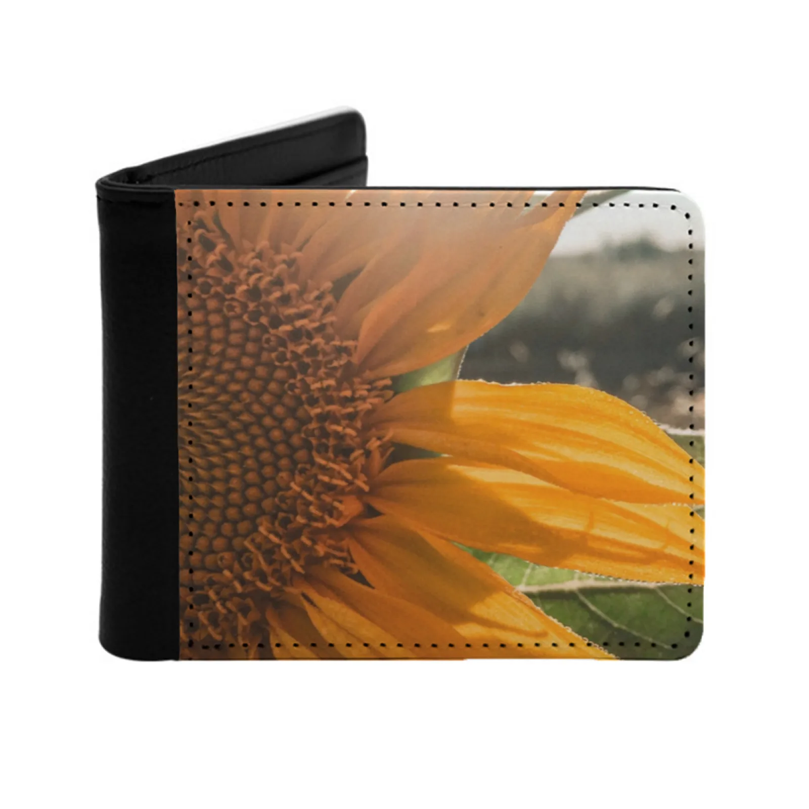 

Новый мужской кошелек с подсолнухом, короткий модный кошелек из искусственной кожи, кошелек с несколькими картами, цветок подсолнуха, солнце, желтый, желтый цветок