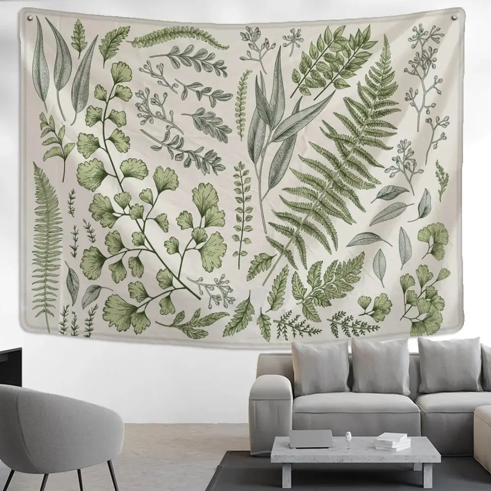 VIKAMA Floral Plant Tapestry Fern Leaves Boho Nature Wall Hanging Aesthetic Home Room Decor