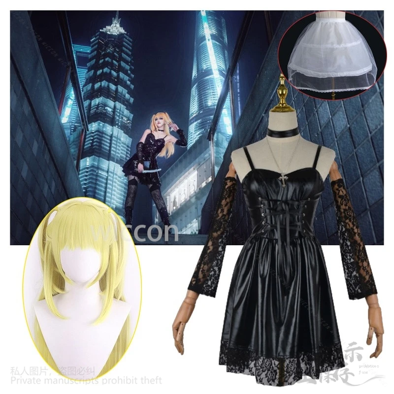 

Anime Death Cosplay Misa Amane Note Costumes Sexy Dress Necklace Lace Sleeves Stockings Women Uniforms Halloween Cos Wigs
