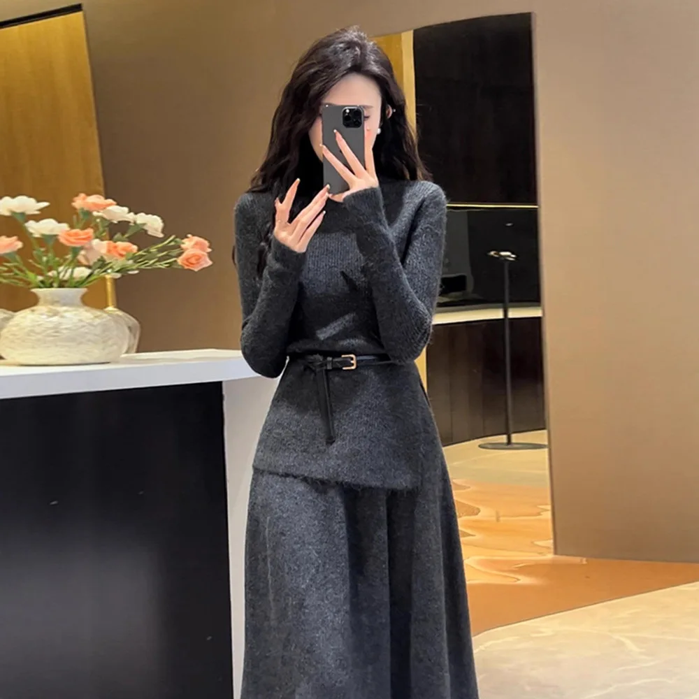 

Wear A Complete Set of Knitted Sweaters and Dresses in Autumn and Winter, Children's 2025 New High-end Suit Long Dress.