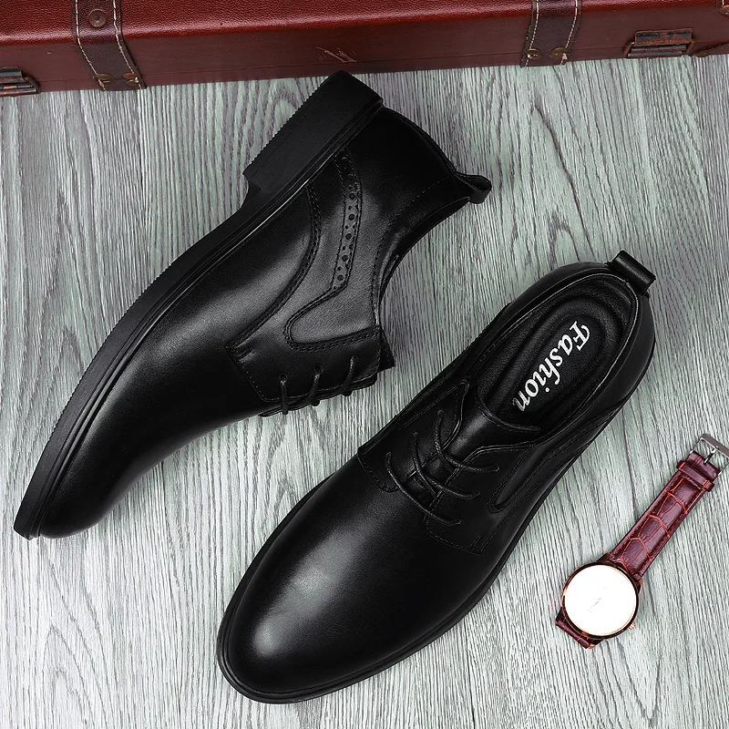 Genuine Leather Brogues Elevator Men Shoes 4.5CM Height Increase Formal Dress Shoes Business Office Italian Men Designer Shoes