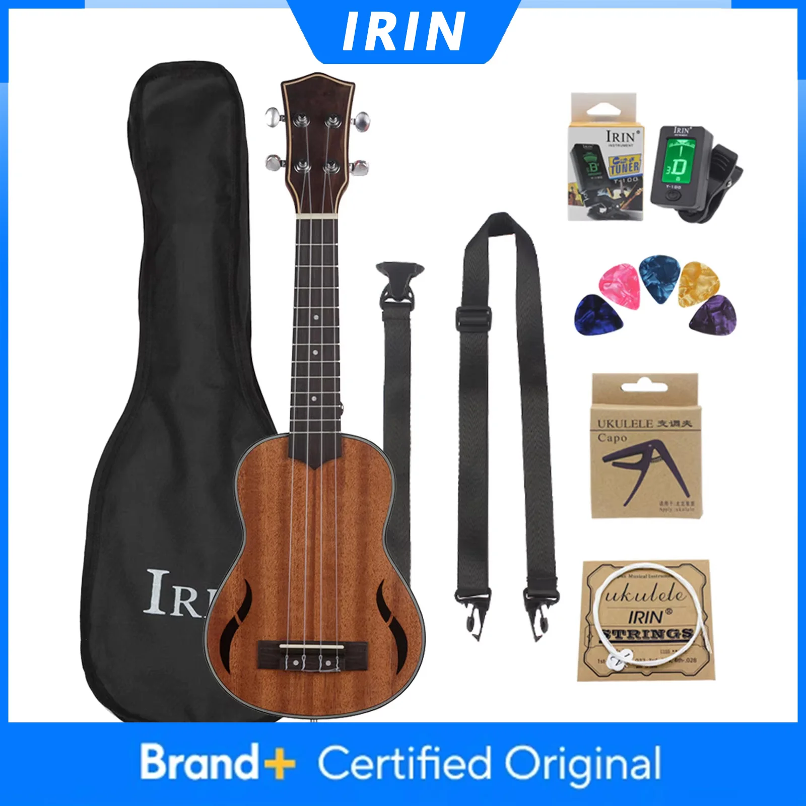 

Гавайская гитара-укулеле IRIN 21 дюйм, 4 струны, из красного дерева, мини-гитара укулеле с чехлом, струнами, тюнером, капо и аксессуарами для гитары