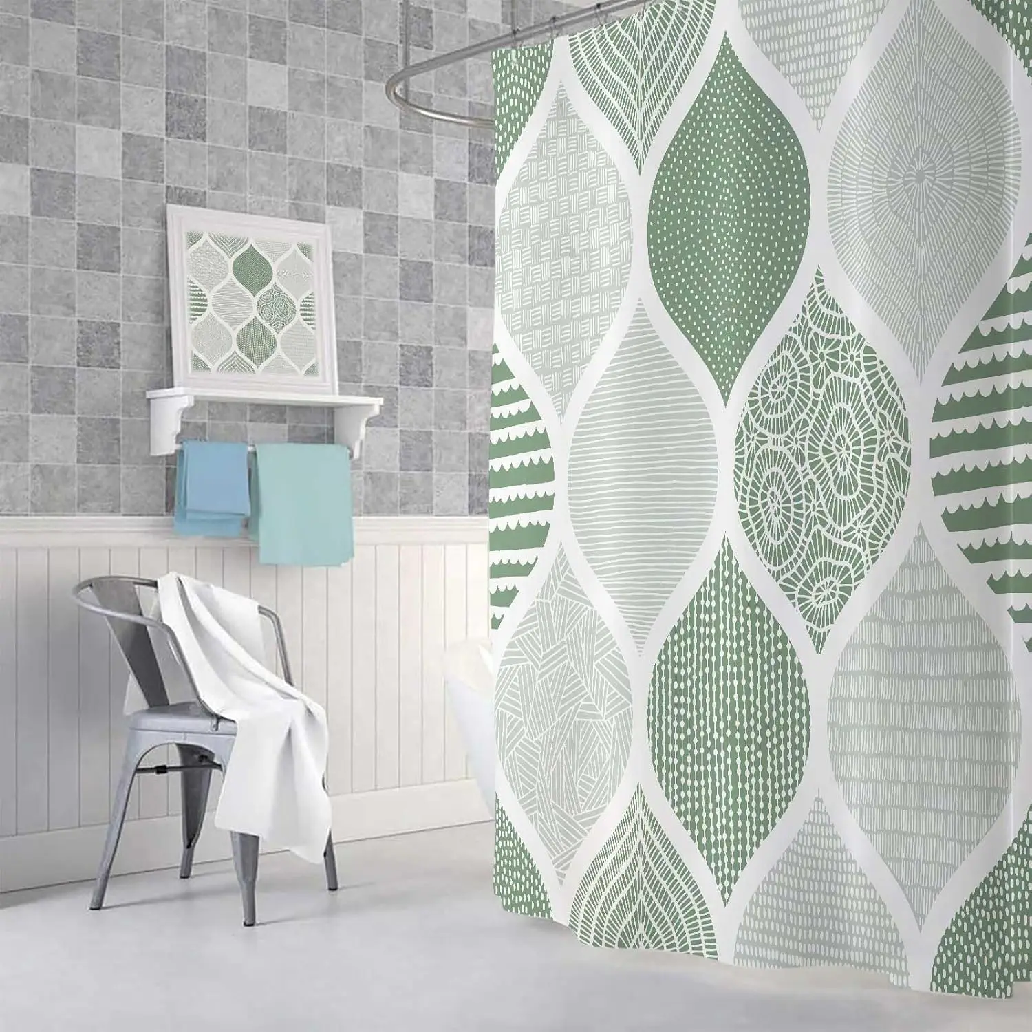 Modern Geometric Pattern Shower Curtain – Waterproof Bathroom Curtain Liner for Spa-Inspired Decor 4