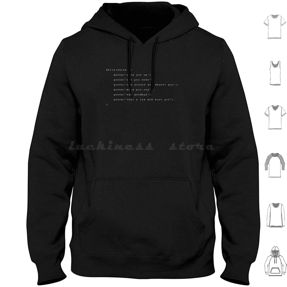 Never Gonna Give You Up Full Chorus White Hoodies Long Sleeve Programmer Coder Software Webdeveloper Developer