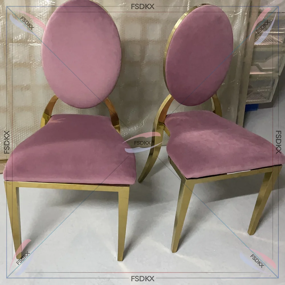 

Exquisite Velvet Round Back Golden Metal Banqent Wedding Royal Chair Stainless Steel Hotel Party Event Wedding Chair