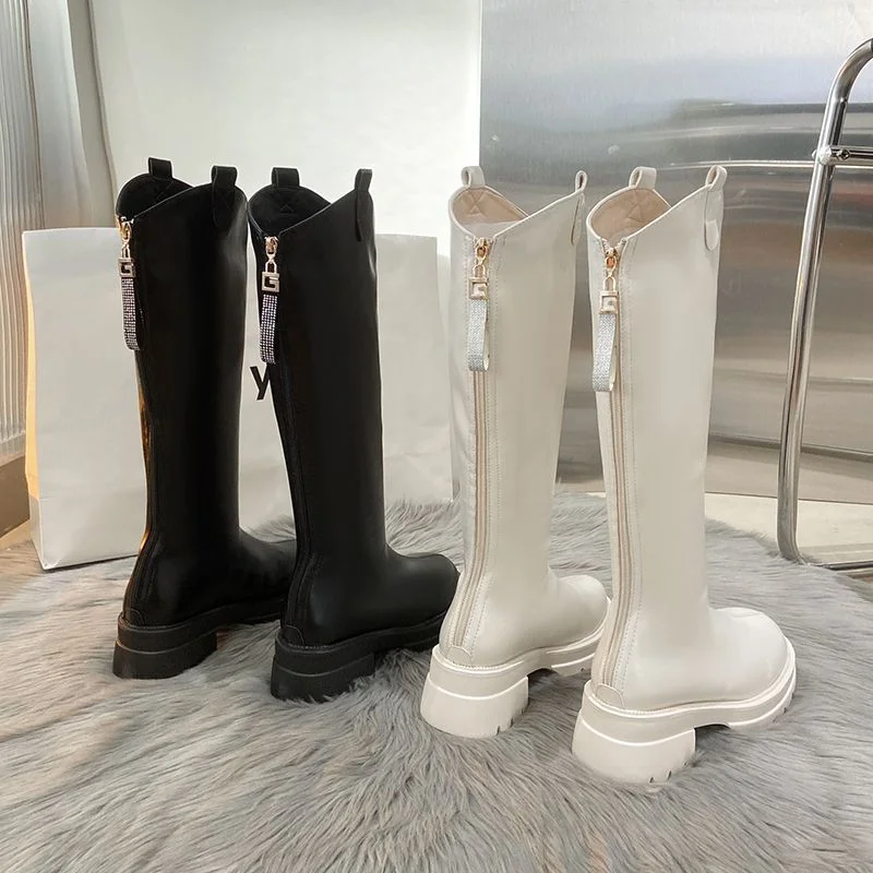 Knee Thigh High Shoes For Women Leather Black Long Boots Woman Winter 2024 Chelsea Autumn White Gothic Y2k High Quality Autumn