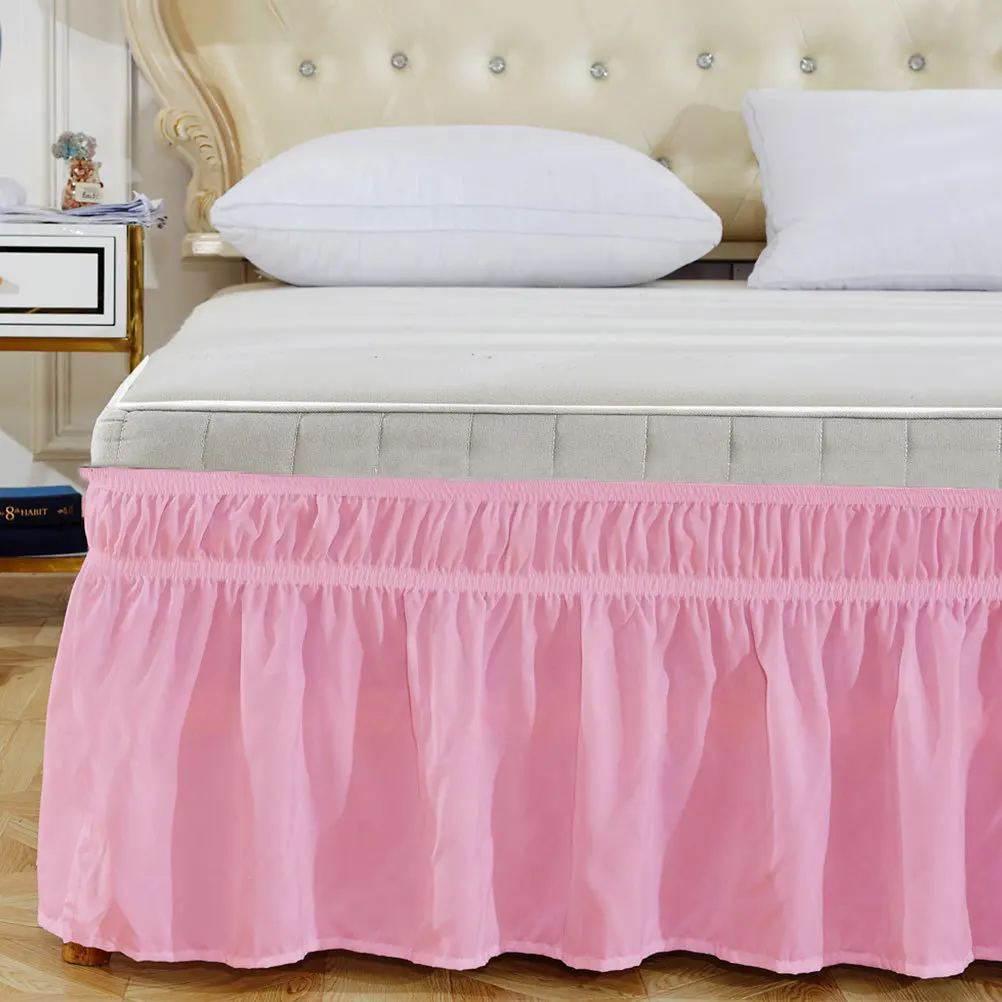 Solid Color Elastic Ruffled Bedding Waterproof Dustproof Full Coverage Bed Sheet For Master Bedroom Pink