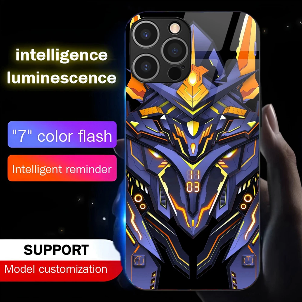 

Battle Armor Mech LED Light Glow Luminous Tempered Glass Phone Case For Samsung S25 S24 S23 S22 S21 S20 FE Note 10 20 Plus Ultra
