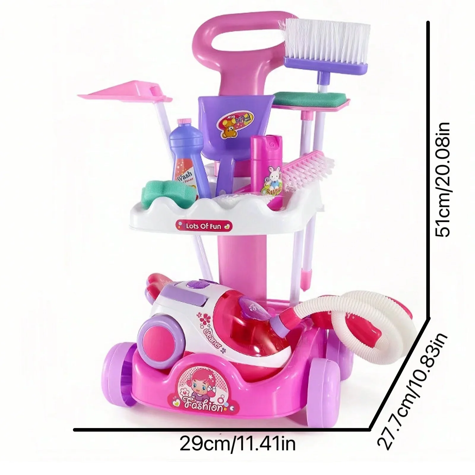 Carrello per la pulizia delle pulizie Playset Caddy include accessori e aspirapolvere giocattolo con suoni e luci Fai finta di giocare per le ragazze