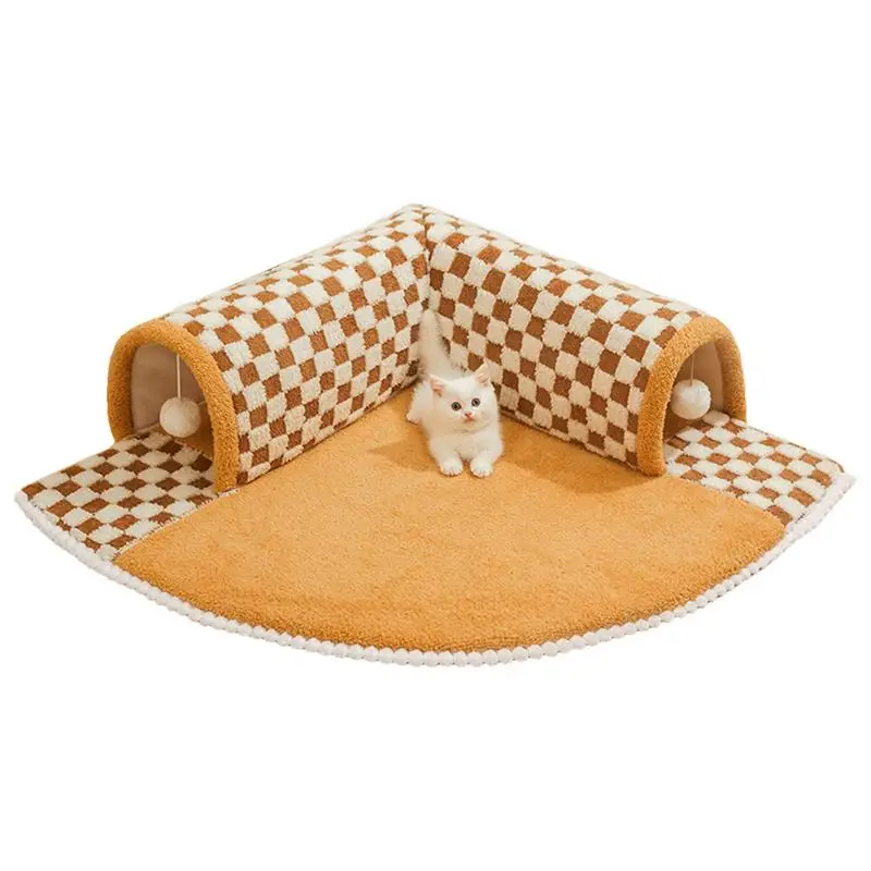 

2 in 1 cat tunnel bed with toys Scratch-Resistant Hanging Ball Warm & Snuggly Purrfect Hideaway with Play Indoor Activity Center