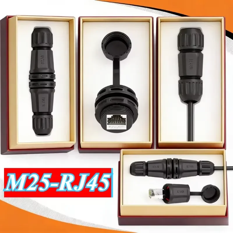Waterproof RJ45 M25 CAT6/CAT6A with Shield Network Connector Panel Type Gigabit/10 Gigabit Aviation Plug 8Pin Gold Plating