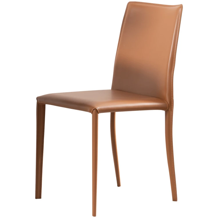 #Light Luxury Minimalist Designer Hotel Home Saddle Leather Dining Room Stacking Chairs Comfortable Backrest Dining Chairs