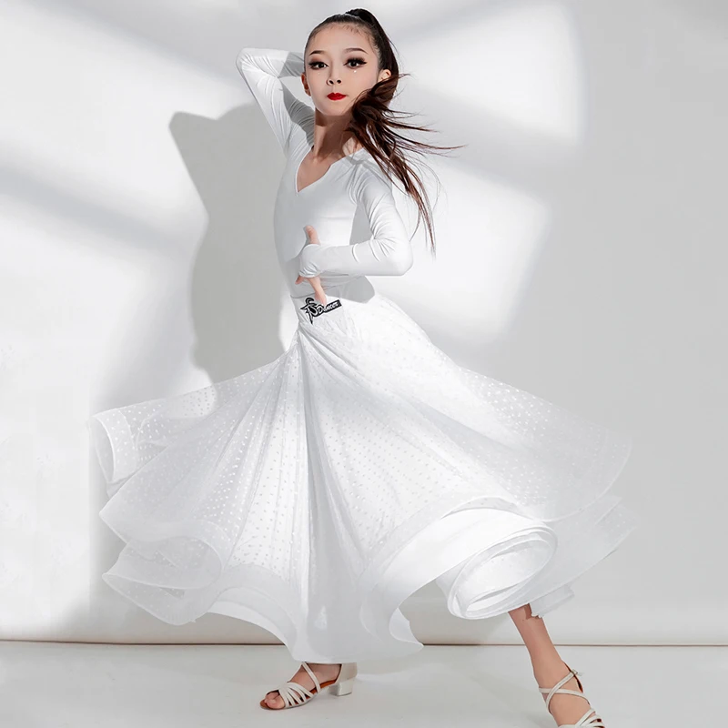 Kids Modern Dancing Clothes Girls Long Sleeved Latin Dance Dress National Standard Professional Competition Dance Costume SL9129