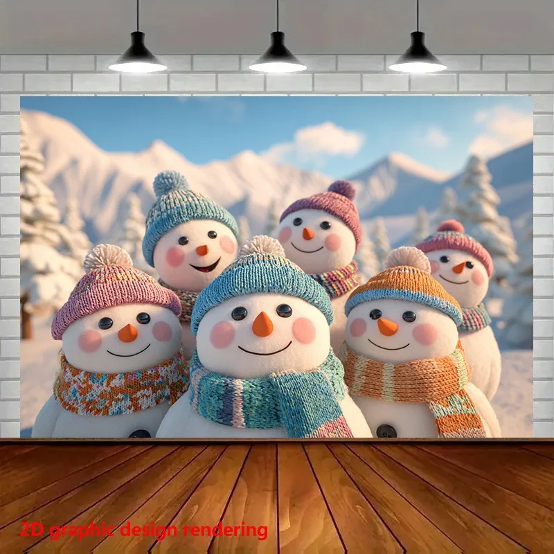 Six cute snowmen accompany you to warm winter-colorful Christmas hanging cloth Background cloth