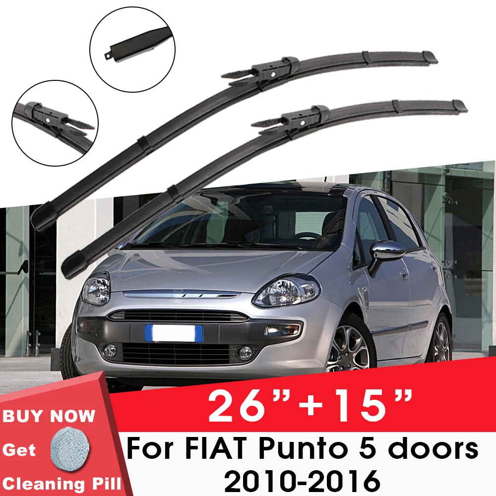 

Car Wiper Blade Front Window Windshield Rubber SiliconGel Refill Wipers For Fiat Punto 5 doors 2010-2016 26"+15" Car Accessories