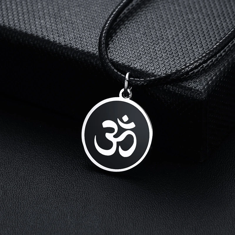 Men\'s OM Necklace Round Ohm Pendant Adjustable Yoga Spiritual Jewelry