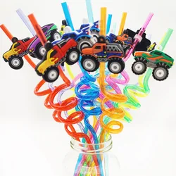 8pcs Monster Truck Drinking Straw for Monster Truck Birthday Party Supplies Reusable Race Car Straw for Race Car Wheels Party