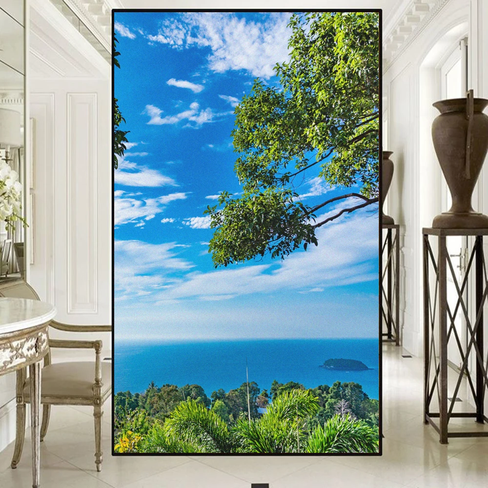 Opaque Privacy Window Film Heat Control UV Blocking Window Glass Sticker Beautiful Scenery Frosted Static Cling Window Tint