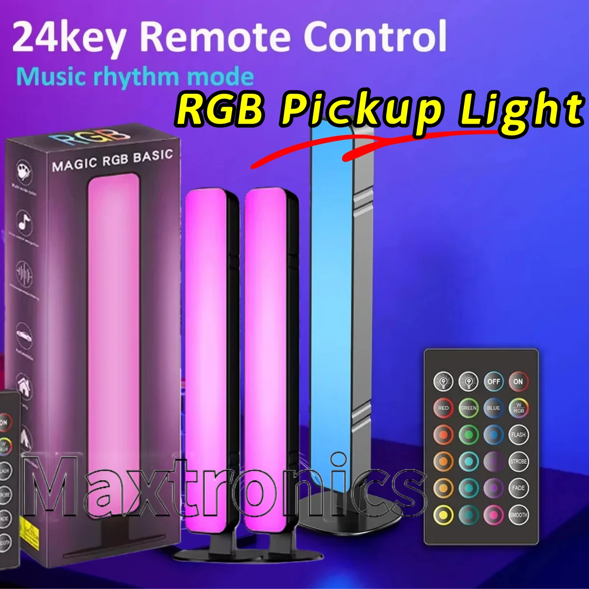 24Key Remote RGB Pickup Light Bar Music Rhythm Lights Upgraded USB Rechargeable Model RGB Color Changing For Decoration Desktop