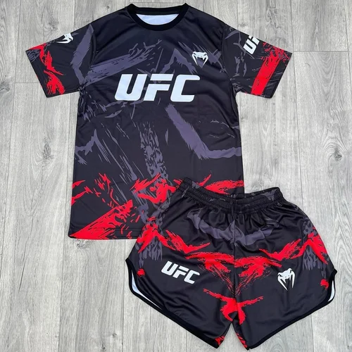 Imagen 2 del producto Conjunto de boxeo UFC superior para hombre y mujer, conjunto deportivo de secado rápido transpirable de gran tamaño, entrenamiento de lucha MMA, pantalones cortos de manga corta para correr