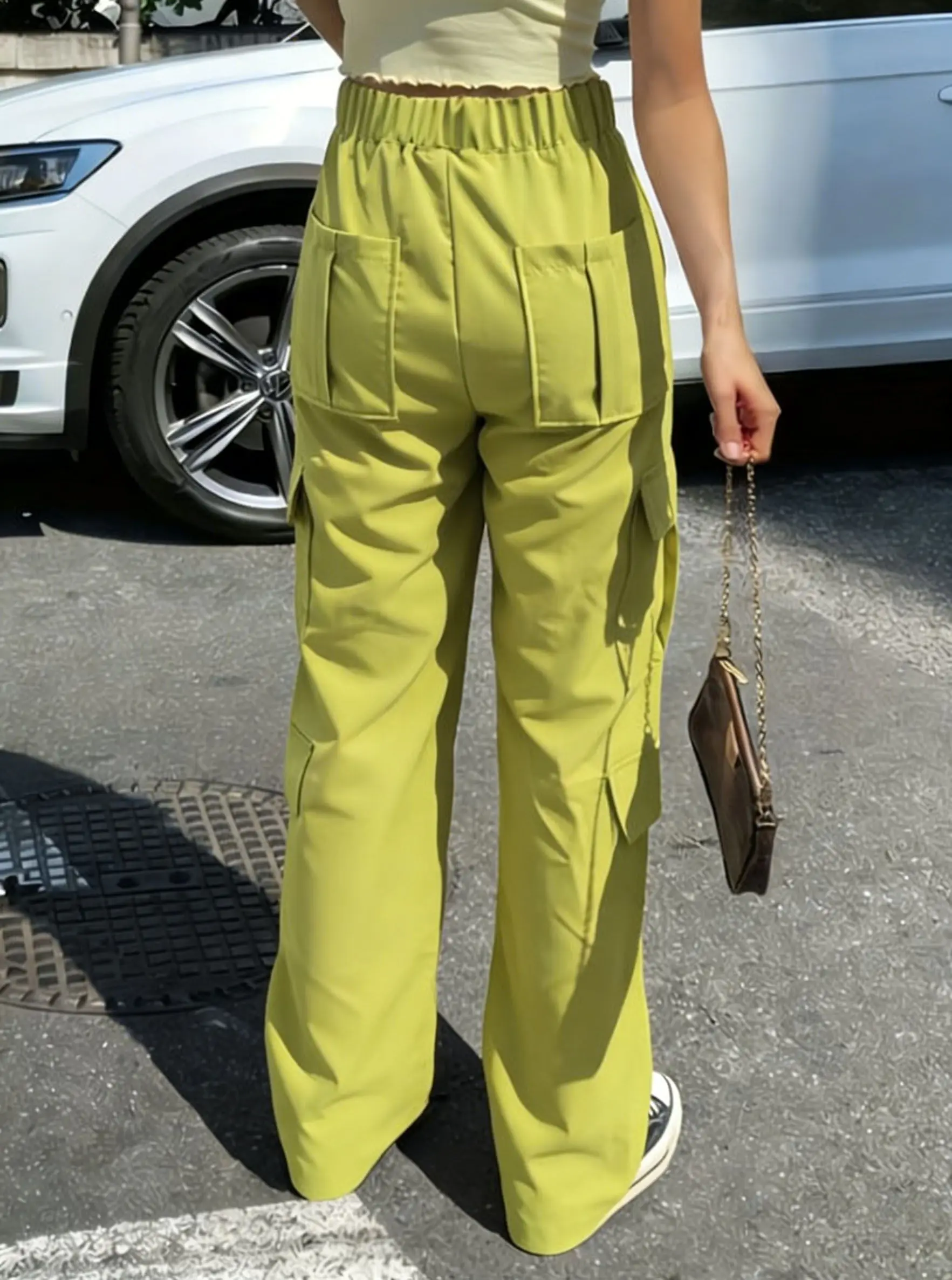 Women's Street‑style Casual Elegant Loose‑fit Pants, Elastic‑Waist Multi‑Pocket Commuter Casual Cargo Pants