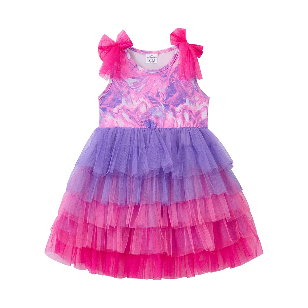 DXTON Kids Birthday Party Summer Garden Clothes Bow Sleeveless Mesh Cake Layered Girls Dresses Gradient Baby Princess Tutu Dress