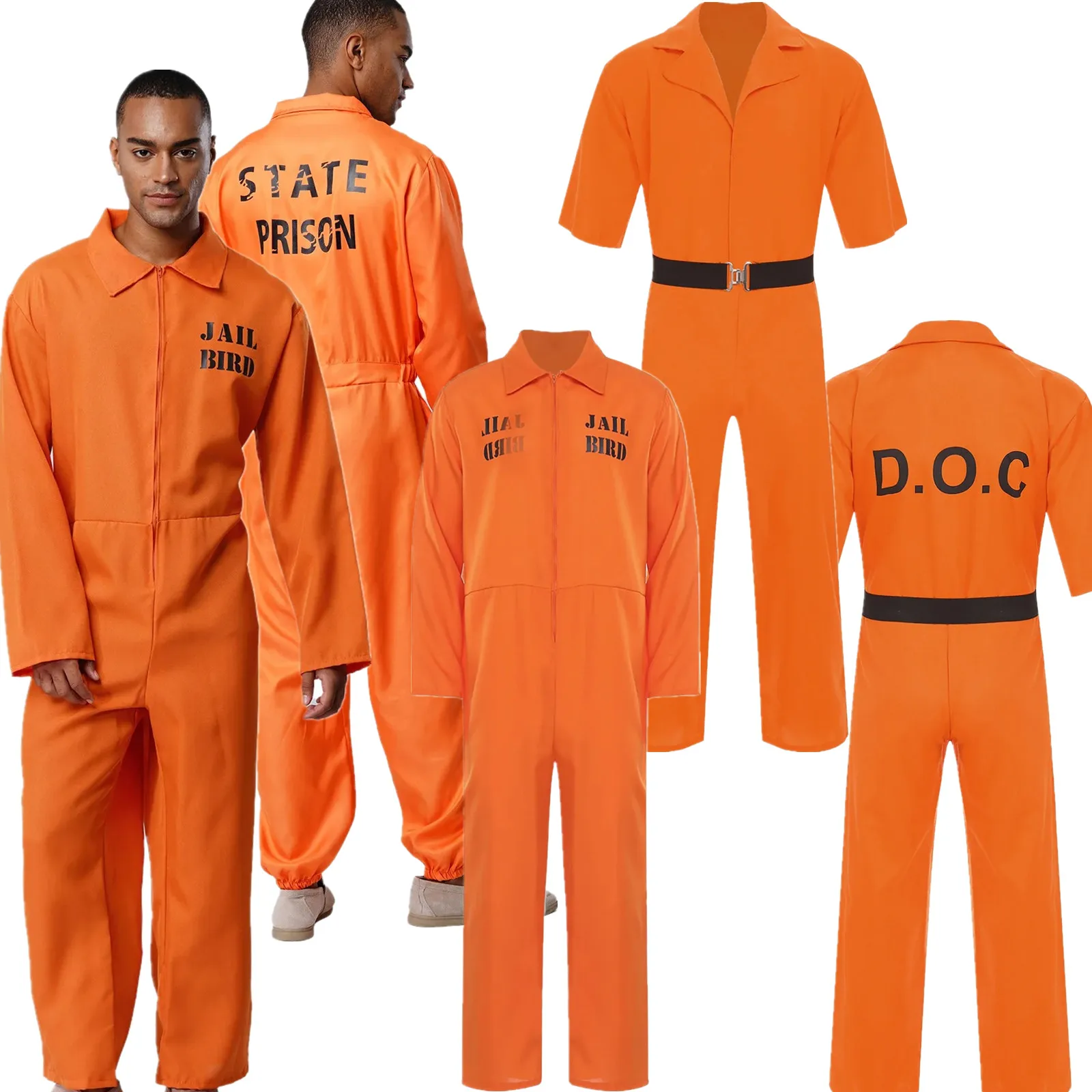 

Adult Prisoner Costumes Men Women Orange Prison Inmate Outfit Jail Pole Play Costume Prisoner Cosplay Jailbird Uniform Dress-Up