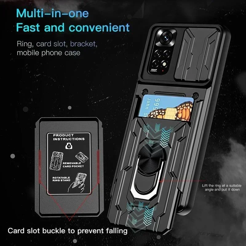 Funda de lujo a prueba de golpes para Xiaomi, 13T, 12T Pro, Redmi Note 13, 12, 11 Pro Plus, Poco X6, rotatie, soporte de anillo metálico En ranura
