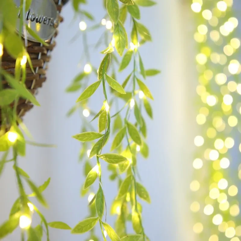 

Imitation Leaf Wrought Iron Basket Decorative Lamp 20 Light Copper Wire String 2M with Always On Battery Box 2025