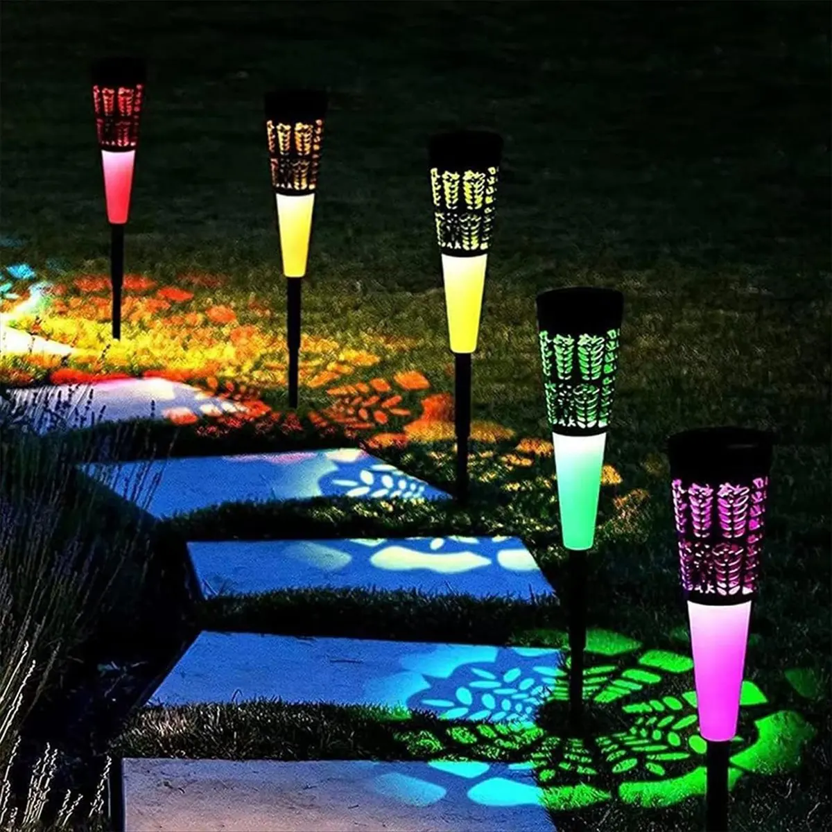 *X07A Solar Outdoor Light, Flashing Color Changing LED Solar Outdoor Light, Solar Garden Light for Walkway Garden Courtyard,B