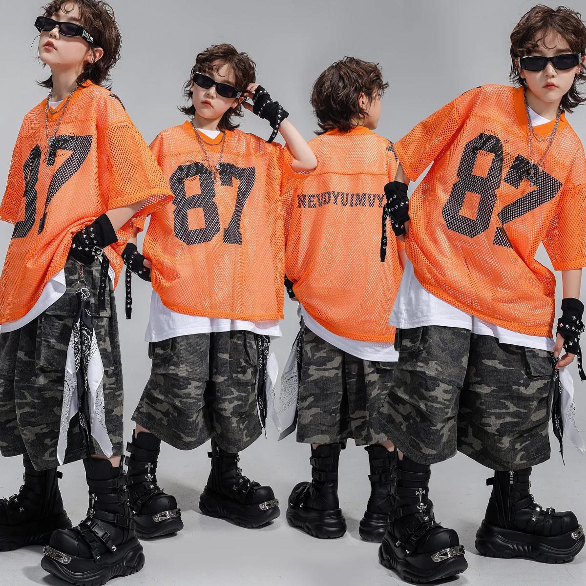 Ragazzi Hip Hop Danza Felpa Maglia Maglietta Camo Breve Ragazze K-pop Abiti da ballo di strada Set Bambini Bambini Adolescenti Costumi di scena