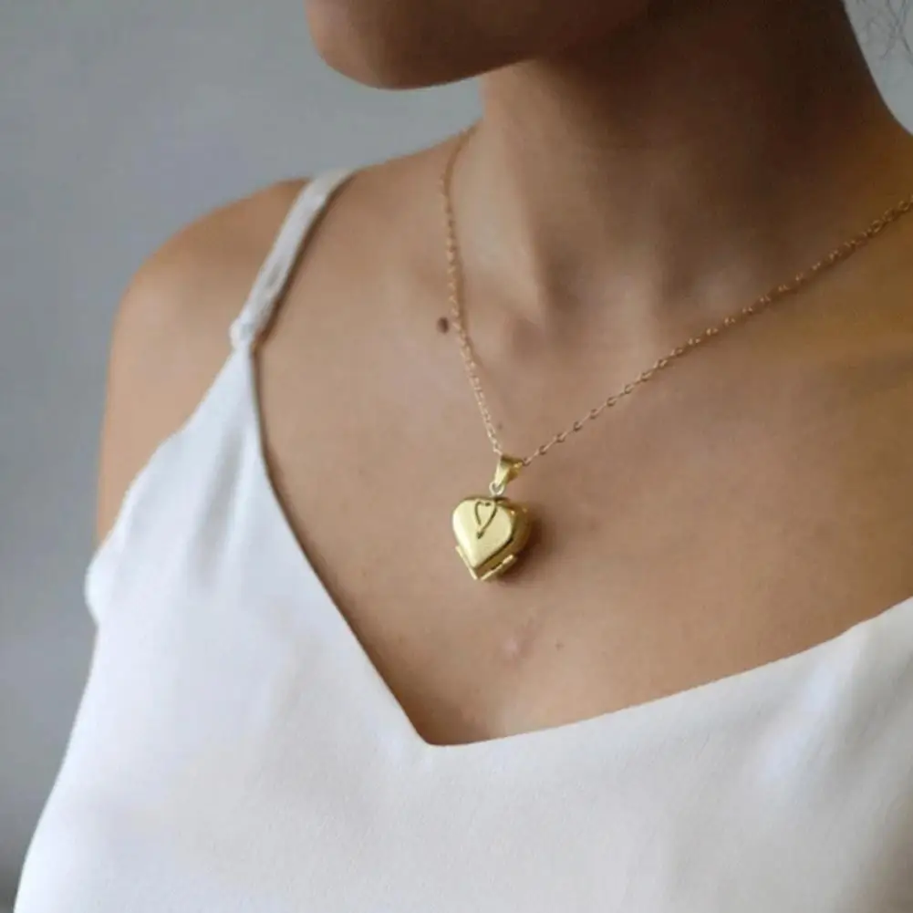 Collar con Foto Personalizada, Collar con Medallón de Corazón y 4 Portafotos, Colgante de Trébol de Cuatro Hojas, Dorado