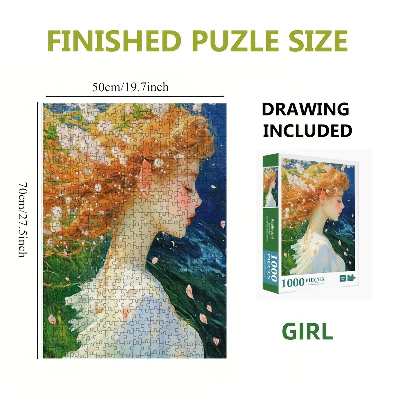 

Пазл из 1000 деталей для взрослых, «Девушка с закрытыми глазами», серый картонный пазл, готовый размер 27,56x19,69 дюйма