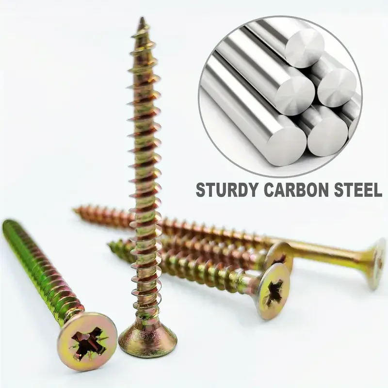 120 pieces of M5x30 - 80mm flat-head wooden screws, cross-head wood screws with a self-drilling function, yellow galvanized