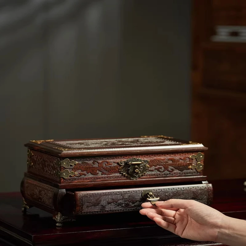 

storage box, small high-end big red rosewood wood antique necklace, earrings, earrings, watch jewelry box.