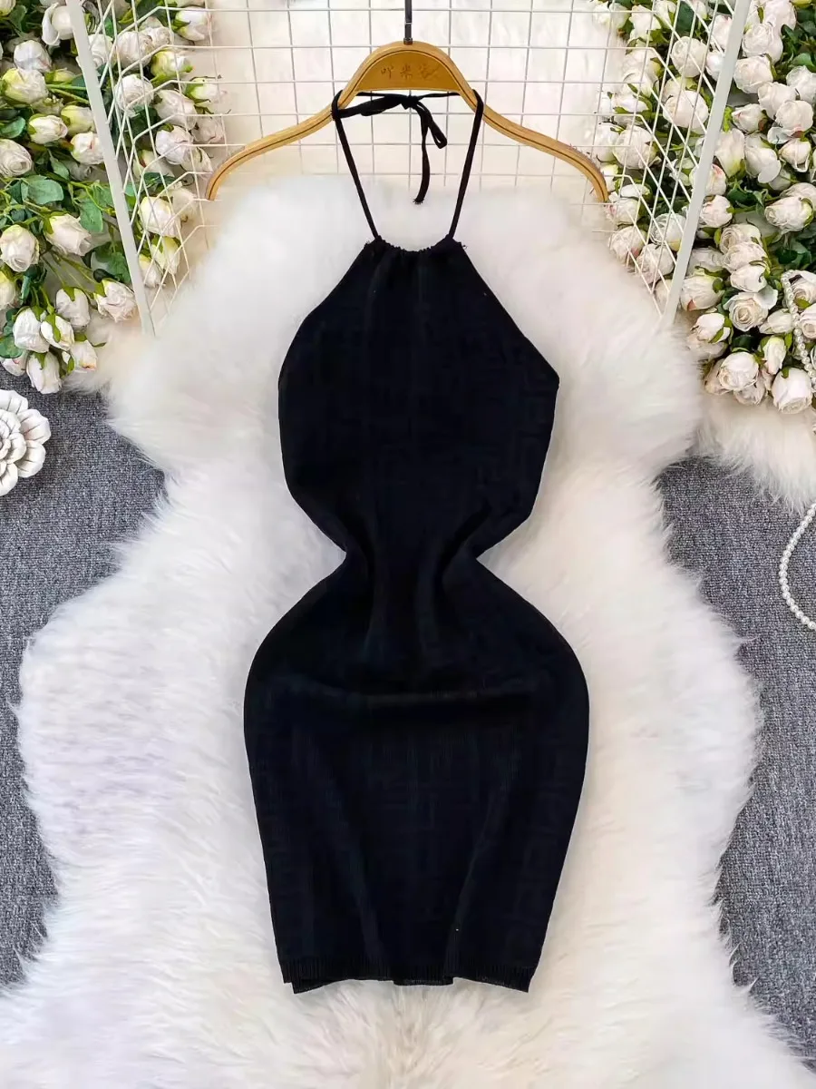 Foamlina オープンバック痩身ホルタードレスレディース 2025 夏純粋な欲望白ボディコン背中の開いたミニショートドレスセクシーなクラブ