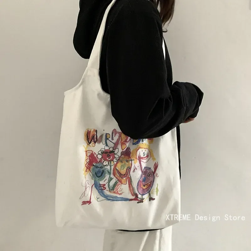 Women's Bags on Offer Tote Shopping Bag for Lady Literary Cartoon Canvas Shoulder Bag Women Student Cotton Cloth Eco Shopper Bag