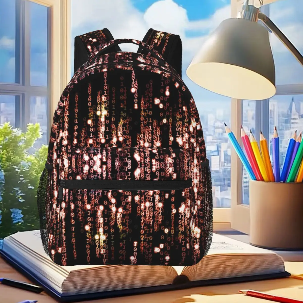 

Raining Matrix Of Orange Student Backpack School Bag Hiking Travel Daypack for Men Women Fashion Bookbag Shoulder Bags