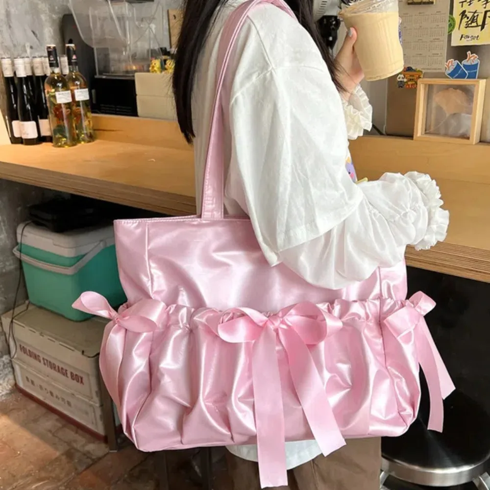 

Shopping PVC Satin Itabag Plush Doll Transparent Drawstring Pleated Bow Bag Handbag Large Capacity Ribbon Bow Itabag Women