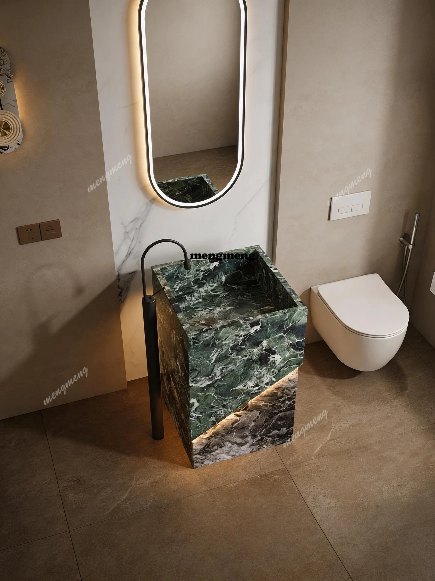 

Customized light luxury outdoor villa courtyard travertine rock slab floor column seamless integrated basin washing table